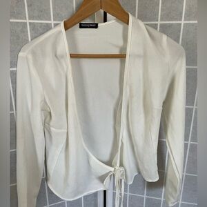 American Apparel Wrap Long Sleeve Top, White, Size Small.